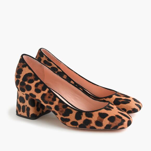 J. Crew Block-heel Pumps in Leopard Calf Hair Square Toe Size 8 - Picture 1 of 8